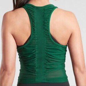 Athleta Women's Large Bakasana Racerback Tank Top Ruched Back Dragonfly Green